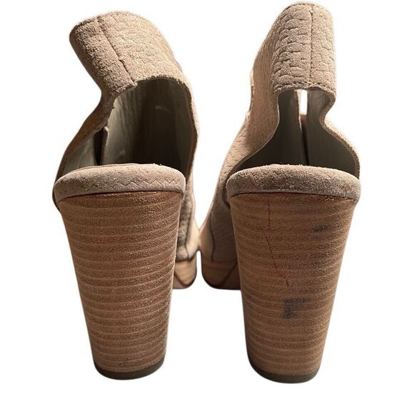 Eileen Fisher Womens Vero Cuoio Suede Peeptoe Wedges 9 Tan Herringbone Elastic - Picture 2 of 15